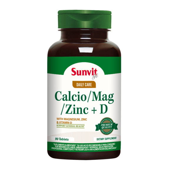 Calcio Magnesio Y Vitamina D Para Que Sirve Calcio, Magnesio, Zinc + Vitamina D3, 90 tabletas, Marca Sunvit Life